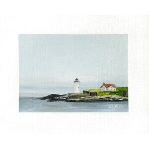 8x10 Original Oil Lighthouse Painting Portsmouth Harbor NH Nautical Art Signed